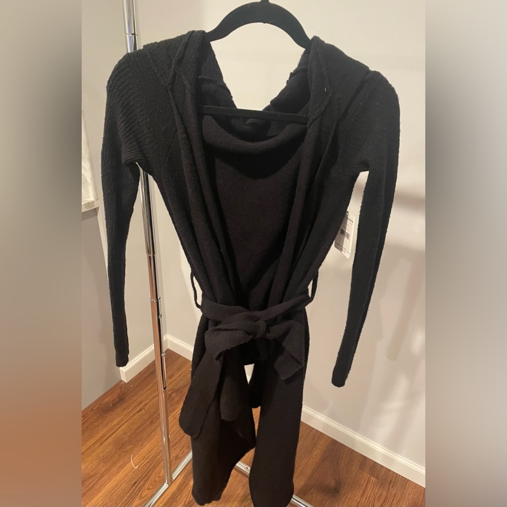 NWT Free People Black Cardigan with Hood and Belt Size Small